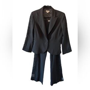 Vintage Cache Black Lace Embroidered Blazer Pants Suit Set Y2K Size 6 Western